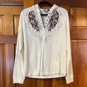 Harley-Davidson Cream Hooded Top with Wing Bling Graphic